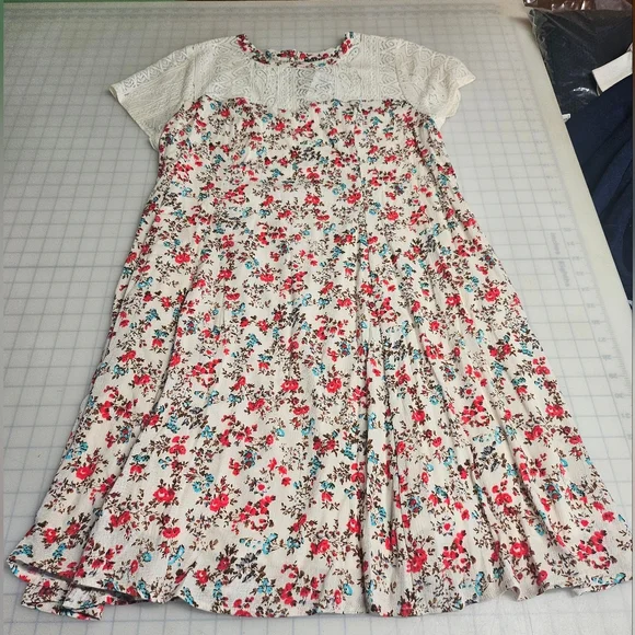 Floral Mini Washable Gauze Lace Yoke Trapeze Dress - Picture 3 of 11